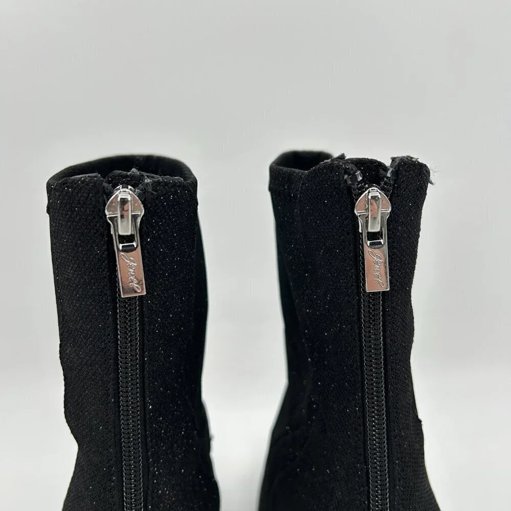 BADGLEY MISCHKA Jewel Black Sparkle Glitter Stretch Pointed Stiletto Booties 9.5